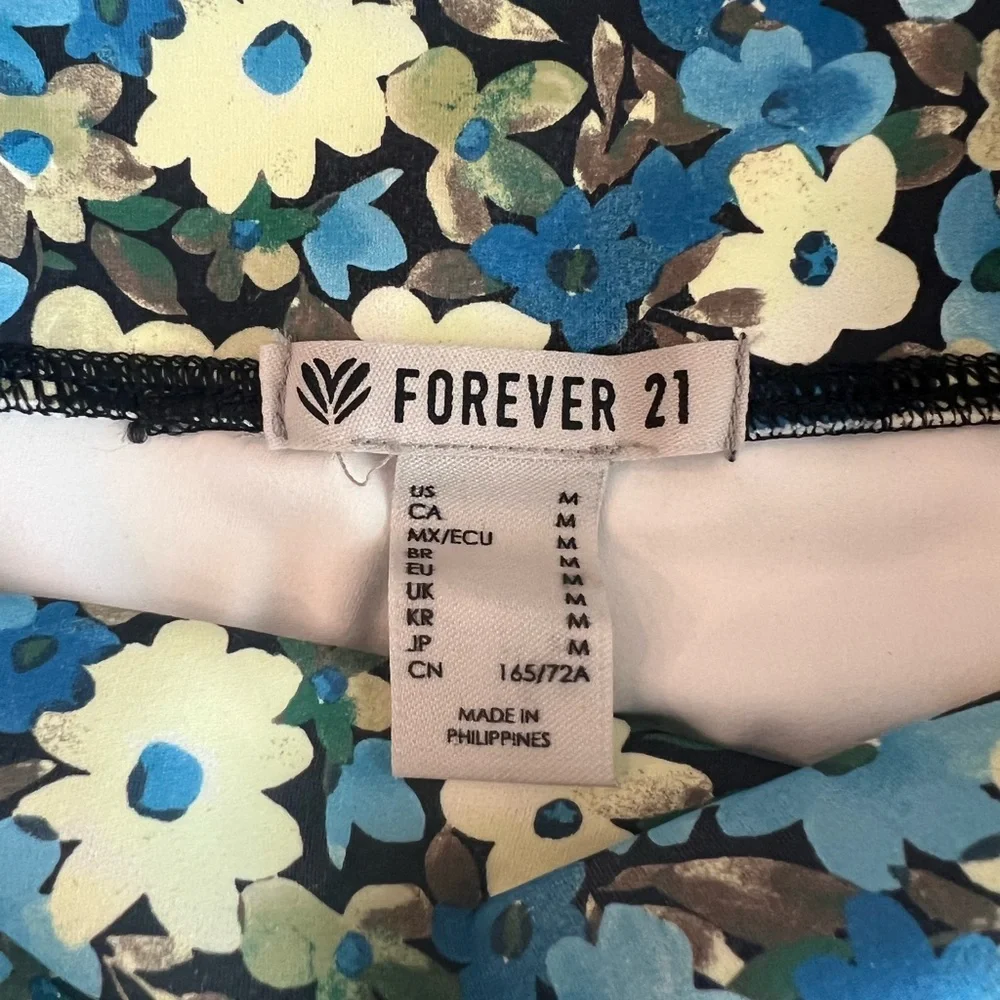 🌼Forever 21 Blue/Yellow Floral Active High Rise Leggings Size Medium EUC🌼 - Picture 7 of 7